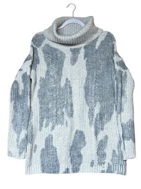 Anthropologie Sz S Animal Print Chunky Turtleneck Sweater Cozycore Winter Knit